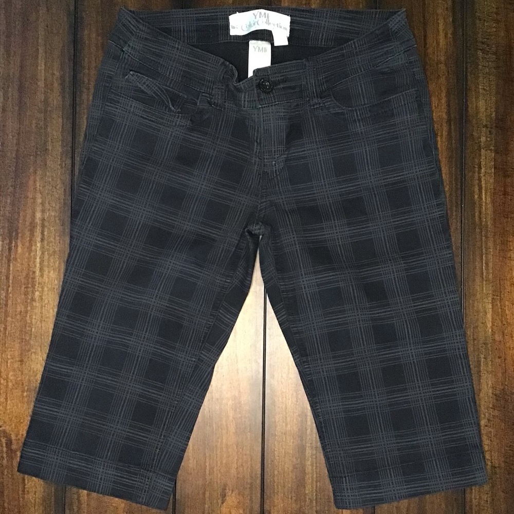 YMI Gray&Black Plaid Cuffed Bermuda Shorts